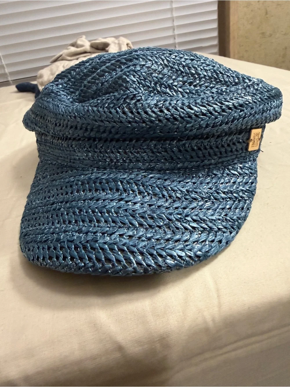 Anne Klein Blue Braided Straw Cadet Cap